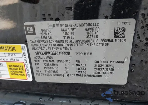2015 GMC Acadia Sle-2 from USA, damaged, VIN 1GKKVPKD6FJ156828